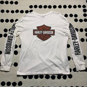 Harley-Davidson Long Sleeve Shirt Mens Large White Biker Motorcycle Graphic Logo